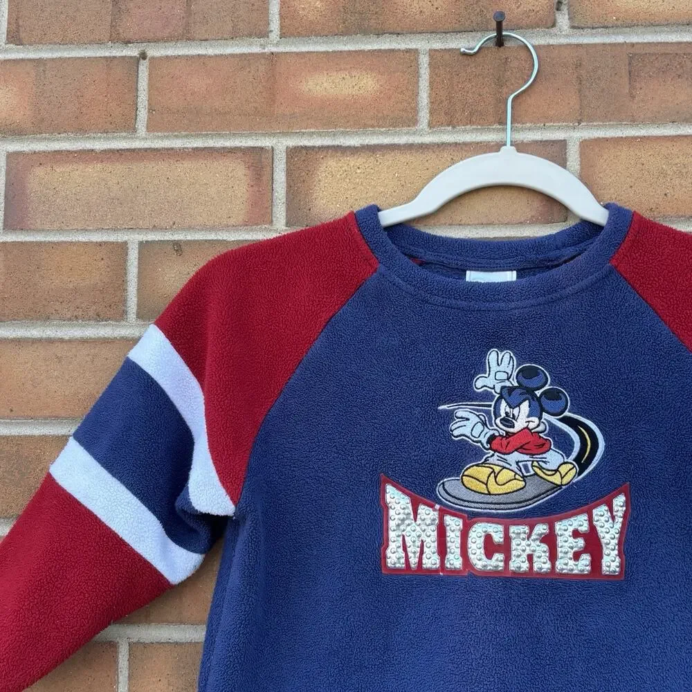 Y2K Disney Store Kids Sz XXS Fleece Mickey Streetwear Long Sleeve Top